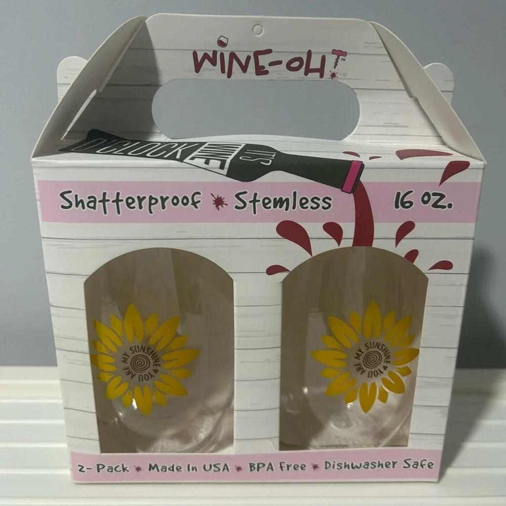 You Are My Sunshine Sunflower Shatterproof Plastic Wine Stemless Glasses